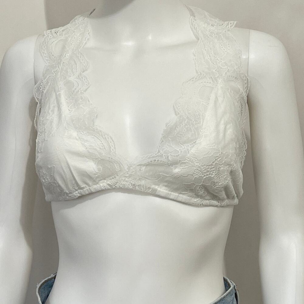 POL Bralette Women Medium White Lace Racerback V-Neck Elegant Girly Cute